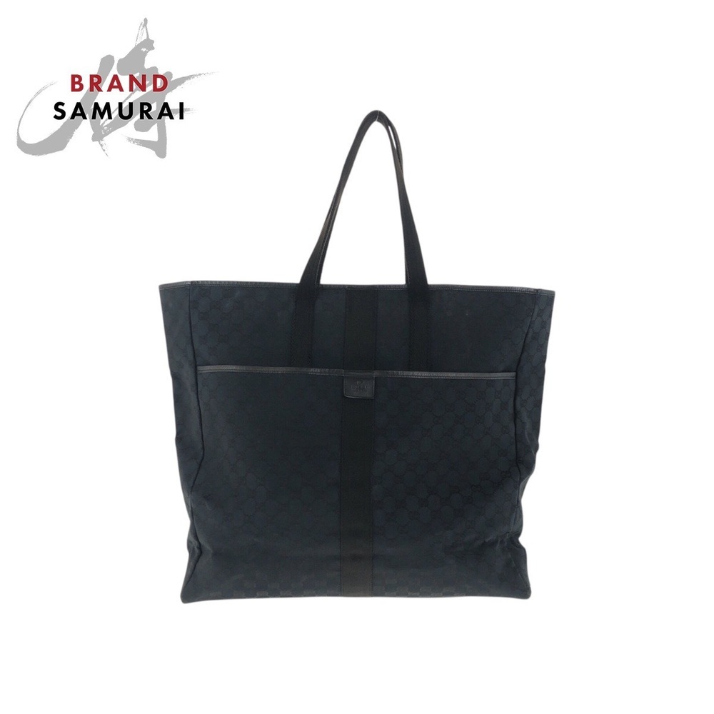 GUCCI black GG canvas leather tote bag shoulder Boston